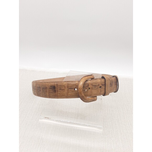 Donna Karan Vintage Large Belt Genuine Caiman Crocodile Brown Made In Italy Rare main image 6